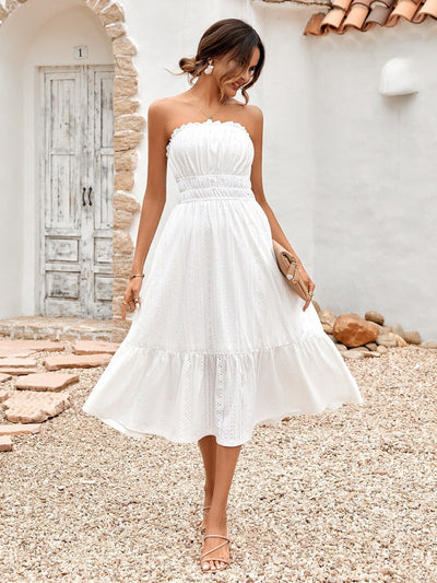 Barbbara - Elegantes Weißes Trägerloses Maxikleid