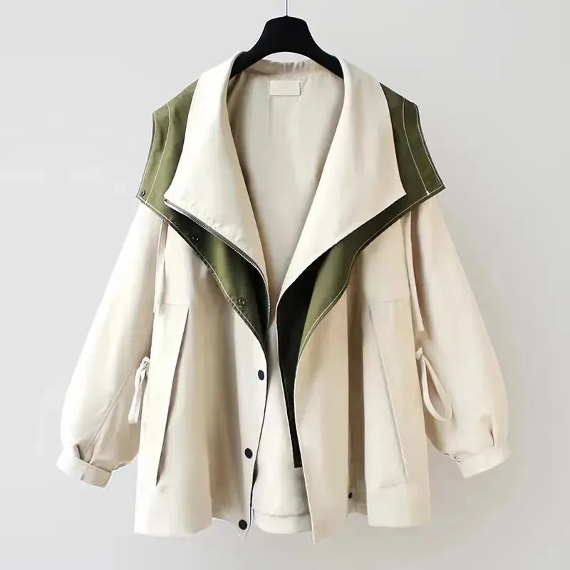 Stylischer Damen-Trenchcoat mit abnehmbarem Kragen – Übergangsjacke im modernen Design