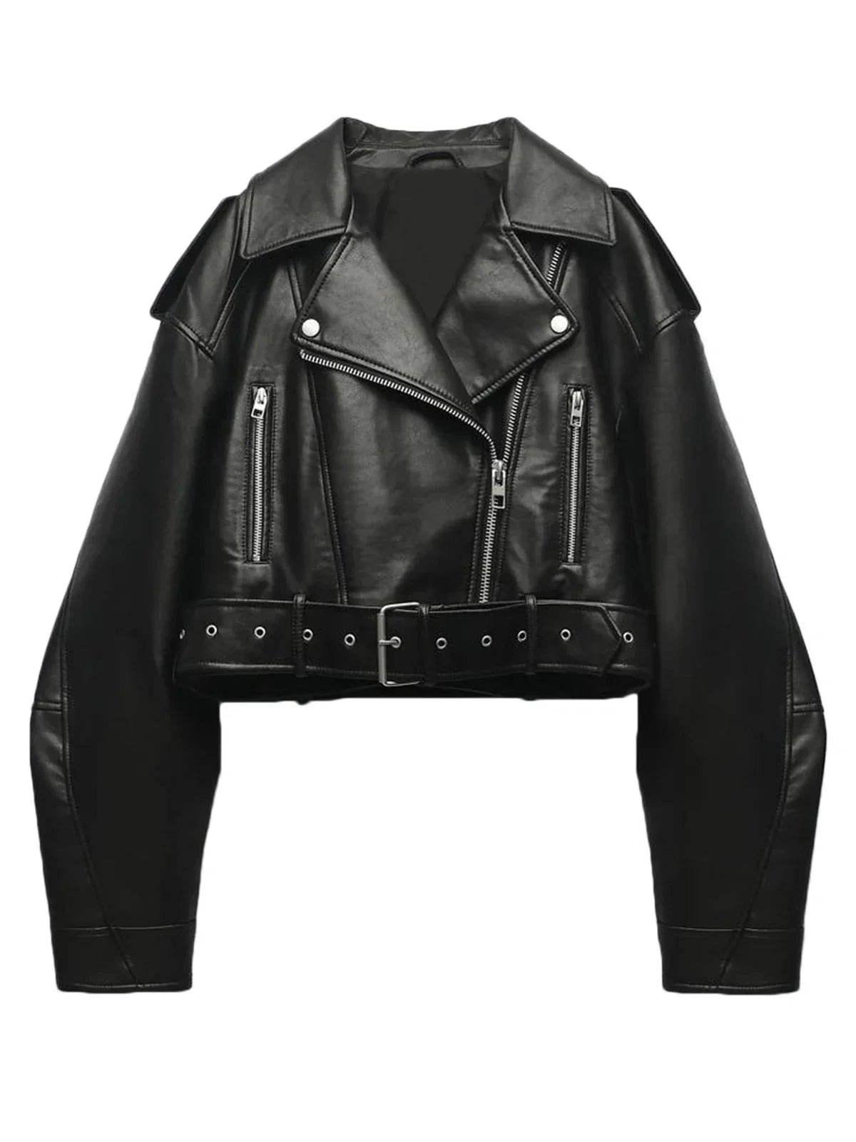 Bikerjacke Damen Kurz | Asymmetrischer Reißverschluss und Brusttaschen