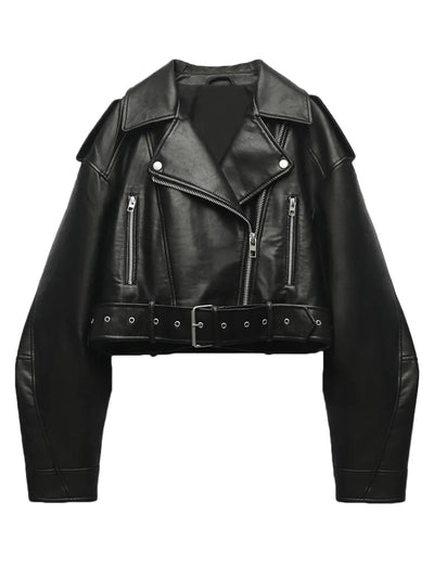Bikerjacke Damen Kurz | Asymmetrischer Reißverschluss und Brusttaschen