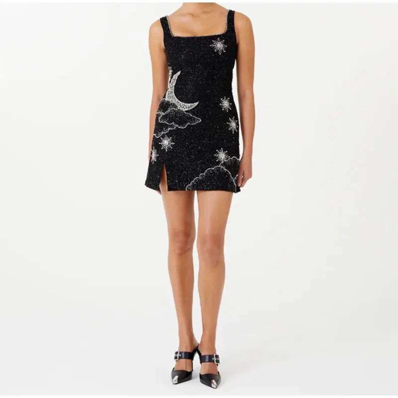 Torri - Celestial Sparkle Minikleid Partykleid mit Mond- und Sternenverzierung
