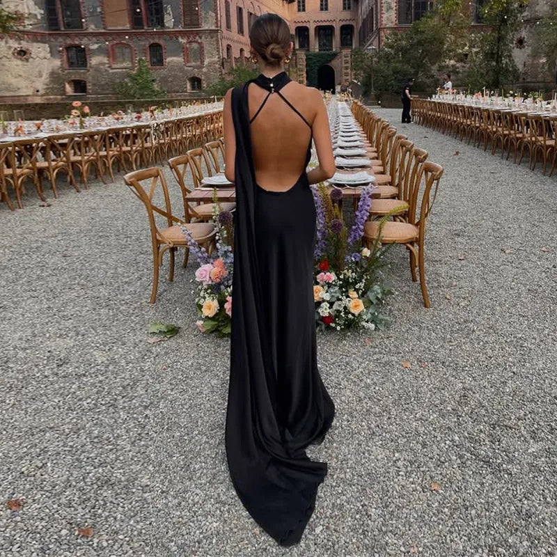 Lucila - Hals Halfter Maxikleid
