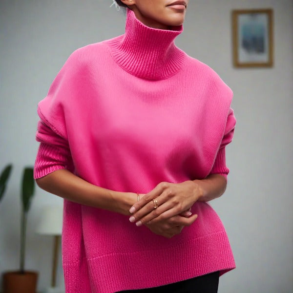 Damen Rollkragenpullover – Eleganter Oversized Strickpullover in Hellblau – Weicher Grobstrick mit Modernem Design