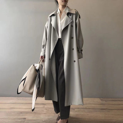 Damen Langer Wasserdichter Trenchcoat | Reverskragen