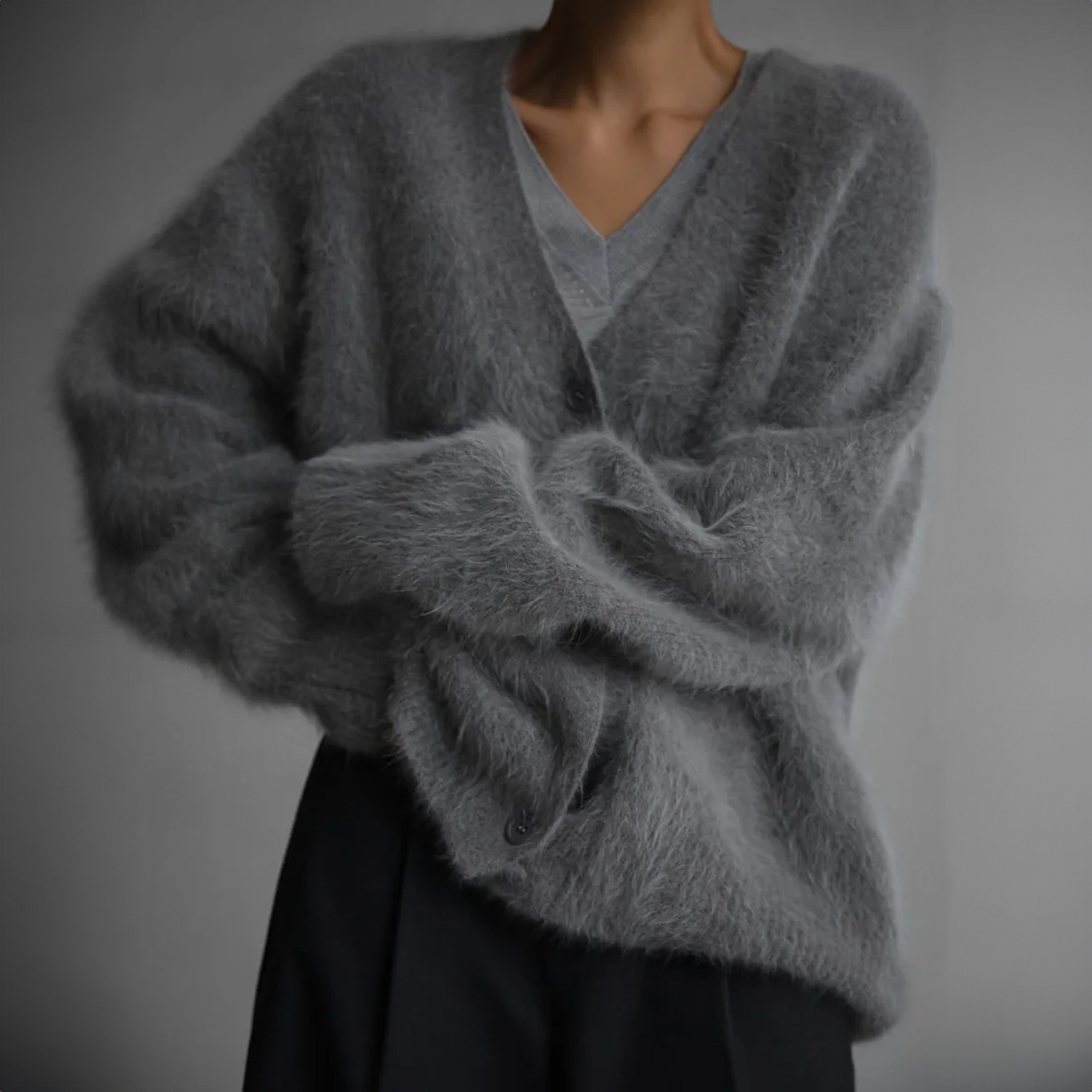 Damen Plüsch Strickjacke mit Knöpfen