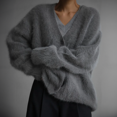 Damen Plüsch Strickjacke mit Knöpfen