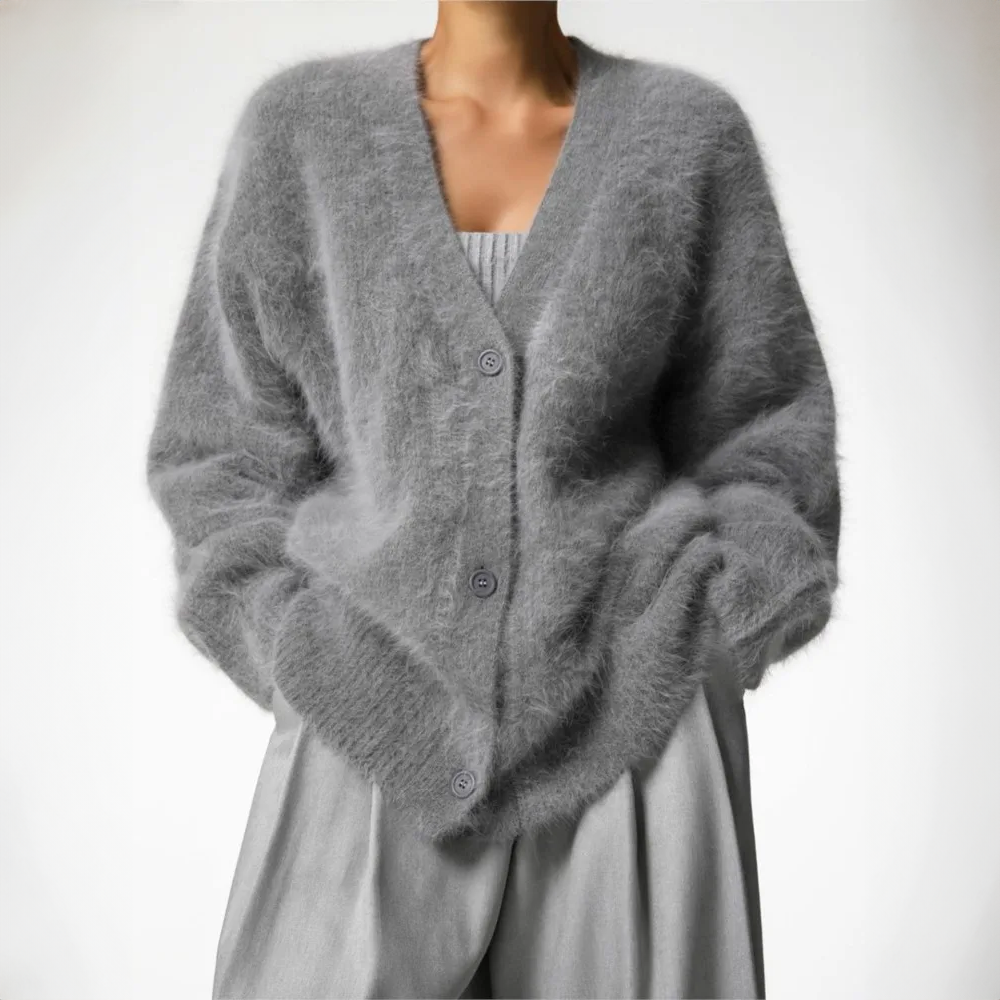 Damen Plüsch Strickjacke mit Knöpfen