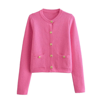 Strickjacke mit Zierknöpfen | Klassischer Rundhalsausschnitt | Eleganter Stil