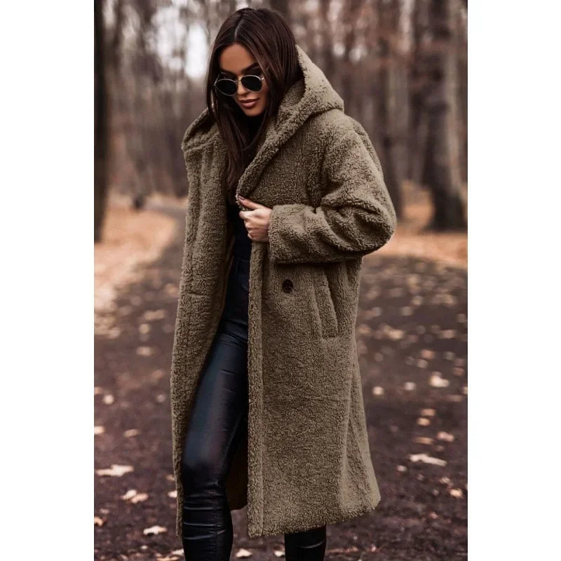 Jenny - Damen Langer Wollmantel mit Kapuze