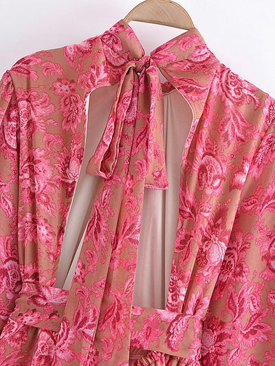 Veronika - Kleid im Kimonostil mit Blumenmuster | Kleid mit hohem Ausschnitt im Bohème-Look für Damen