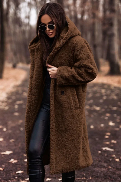 Jenny - Damen Langer Wollmantel mit Kapuze
