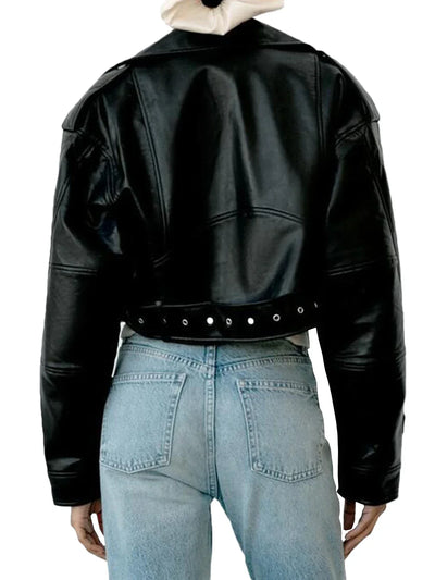 Bikerjacke Damen Kurz | Asymmetrischer Reißverschluss und Brusttaschen