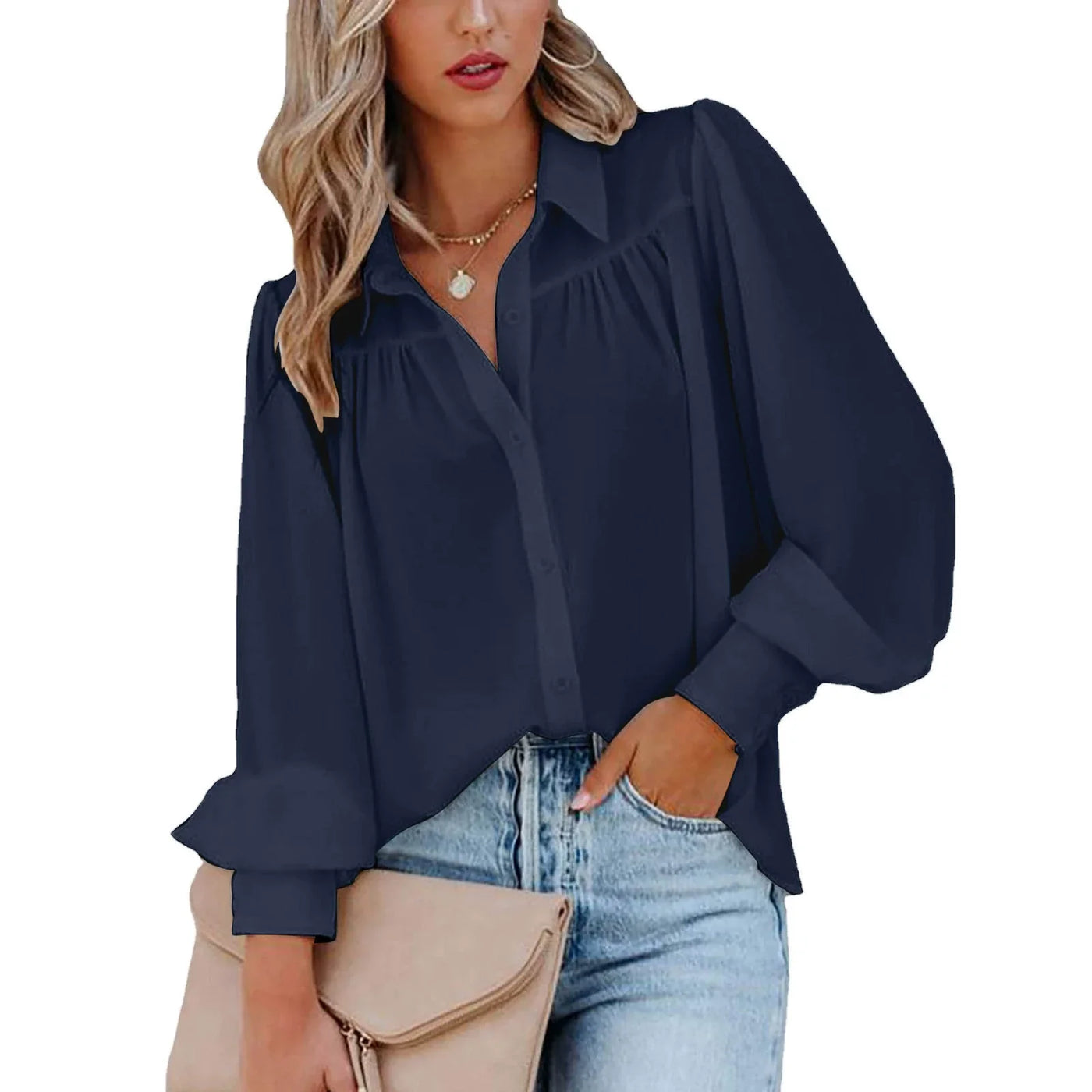 Bluse mit Ballonärmeln | Knopfleiste | Femininer Stil