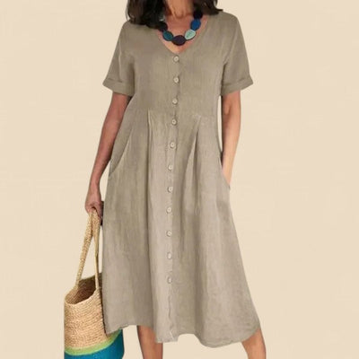 Vivienne - Kurzen Ärmeln Baumwoll Kleid