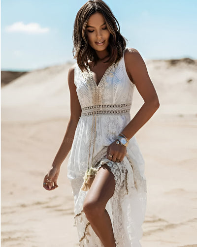 Boho-Maxikleid | Spitze & V-Ausschnitt | Luftige Eleganz