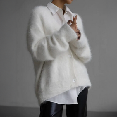 Damen Plüsch Strickjacke mit Knöpfen