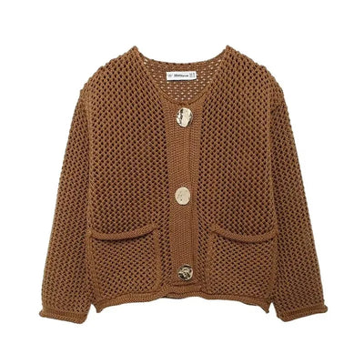 Strickjacke mit Netzstruktur | Große Zierknöpfe | Vintage-Charme