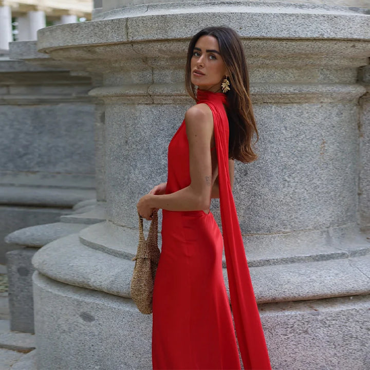 Lucila - Hals Halfter Maxikleid