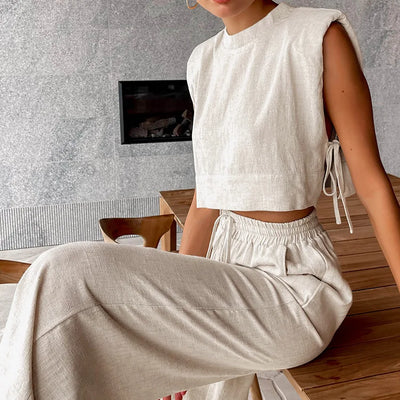 Damen Leinen Set – Lockerer Schnitt – Lässiger Sommerlook