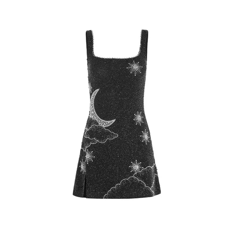 Torri - Celestial Sparkle Minikleid Partykleid mit Mond- und Sternenverzierung