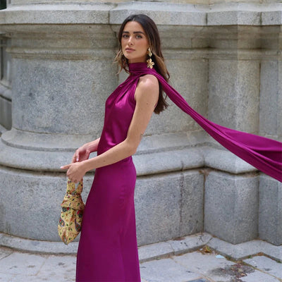 Lucila - Hals Halfter Maxikleid