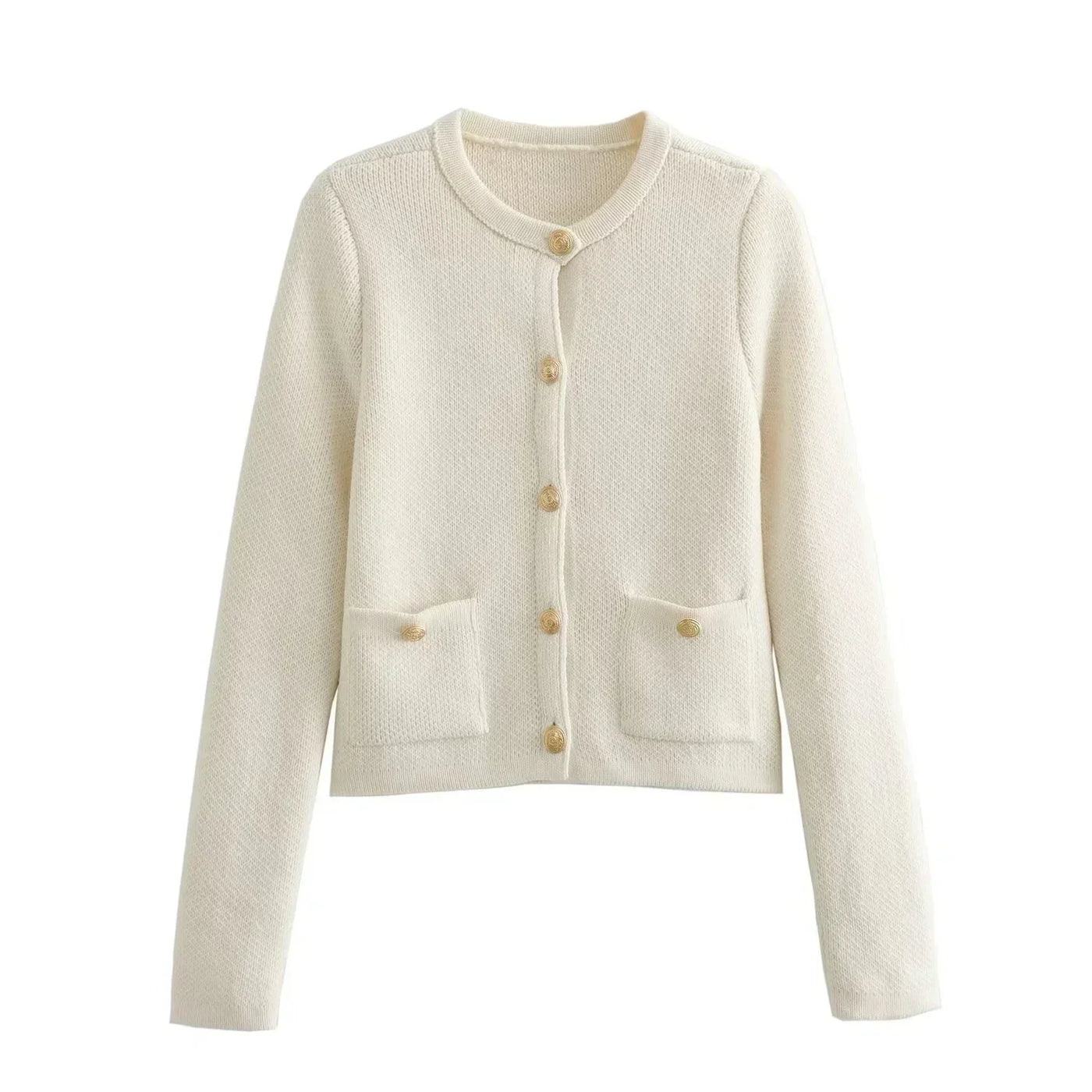 Strickjacke mit Zierknöpfen | Klassischer Rundhalsausschnitt | Eleganter Stil