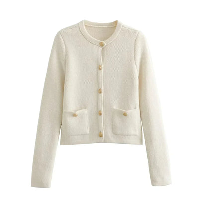 Strickjacke mit Zierknöpfen | Klassischer Rundhalsausschnitt | Eleganter Stil
