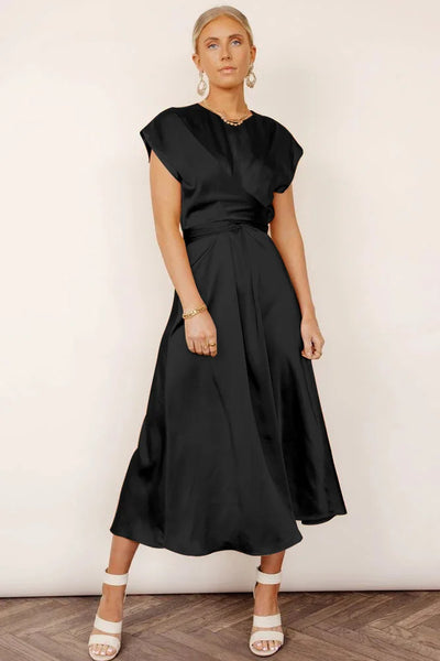 Damen Midikleid – Satin – Eleganter Schnitt mit Wasserfallausschnitt