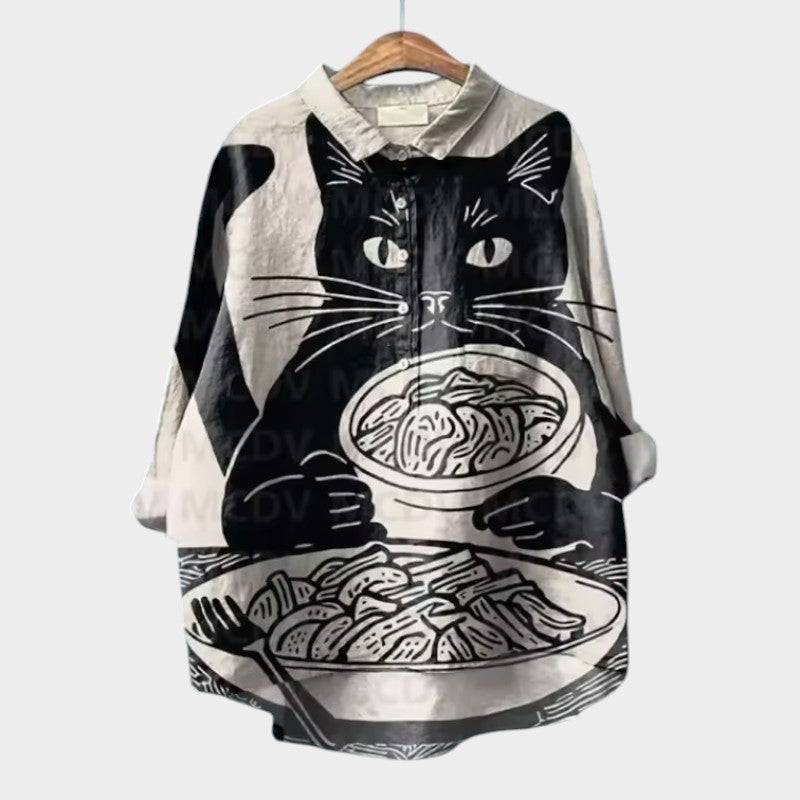 VIVIANA | Oversized-Bluse mit Aquarellkatzen und fröhlichem Komfort für jeden Moment