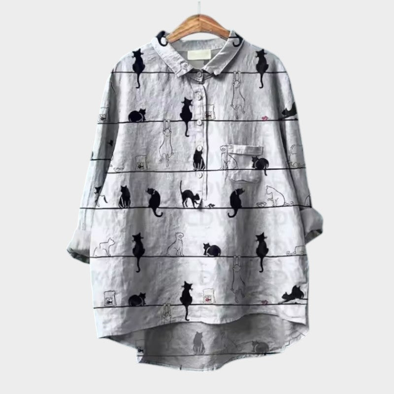 VIVIANA | Oversized-Bluse mit Aquarellkatzen und fröhlichem Komfort für jeden Moment