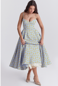 Blau mit gelben Blumen