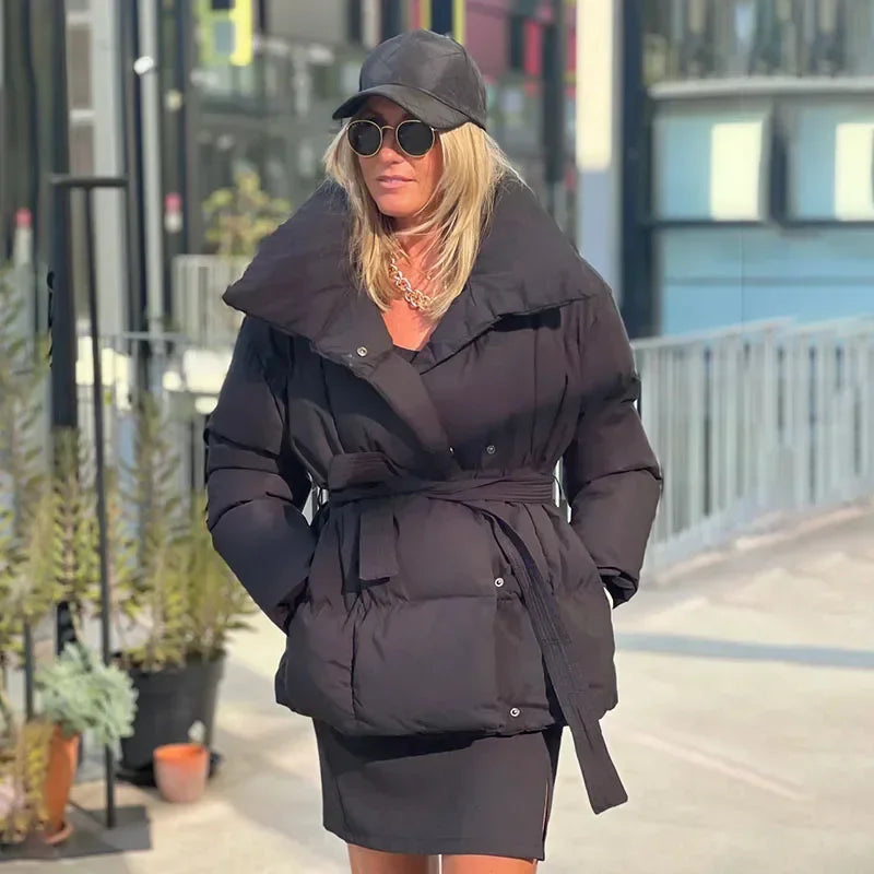 Damen Luxus-Wickel-Puffer mit Gürtelbund