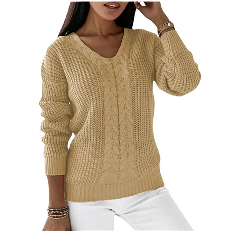 Strickpullover mit Zopfmuster | V-Ausschnitt | Bequeme Passform