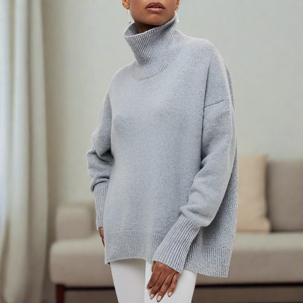 Damen Rollkragenpullover – Eleganter Oversized Strickpullover in Hellblau – Weicher Grobstrick mit Modernem Design