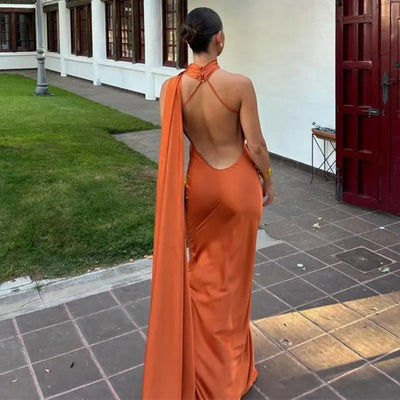 Lucila - Hals Halfter Maxikleid
