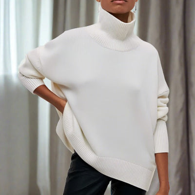 Damen Rollkragenpullover – Eleganter Oversized Strickpullover in Hellblau – Weicher Grobstrick mit Modernem Design