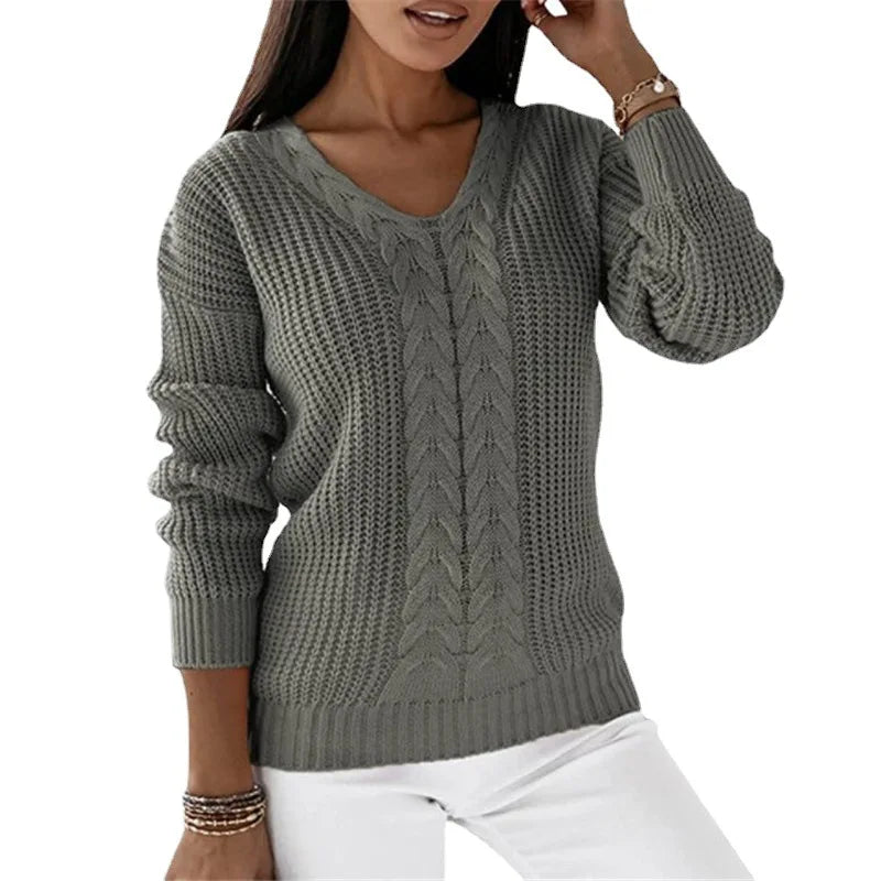 Strickpullover mit Zopfmuster | V-Ausschnitt | Bequeme Passform