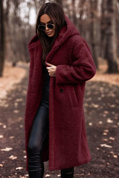 Jenny - Damen Langer Wollmantel mit Kapuze