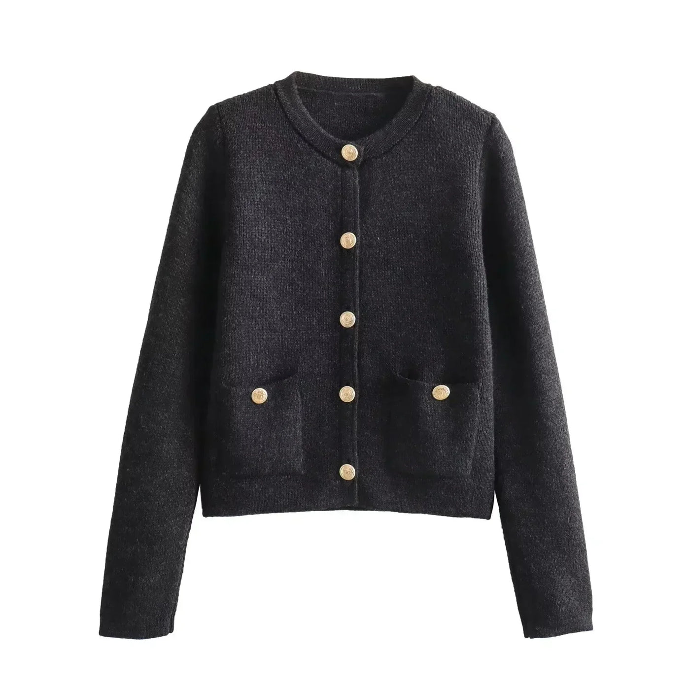Strickjacke mit Zierknöpfen | Klassischer Rundhalsausschnitt | Eleganter Stil