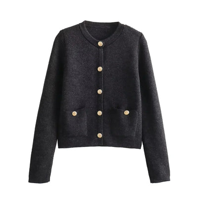 Strickjacke mit Zierknöpfen | Klassischer Rundhalsausschnitt | Eleganter Stil