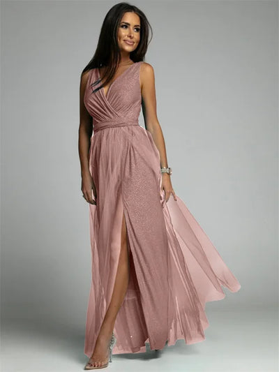 Thea™ – Damen Kleid Hochzeitsgast mit V-Ausschnitt und Glamourösen Details