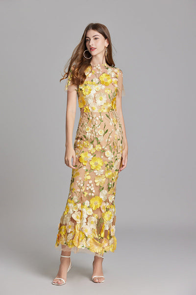 Chinny - Bohemian Transparentes Besticktes Kleid