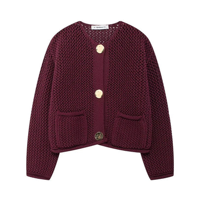 Strickjacke mit Netzstruktur | Große Zierknöpfe | Vintage-Charme