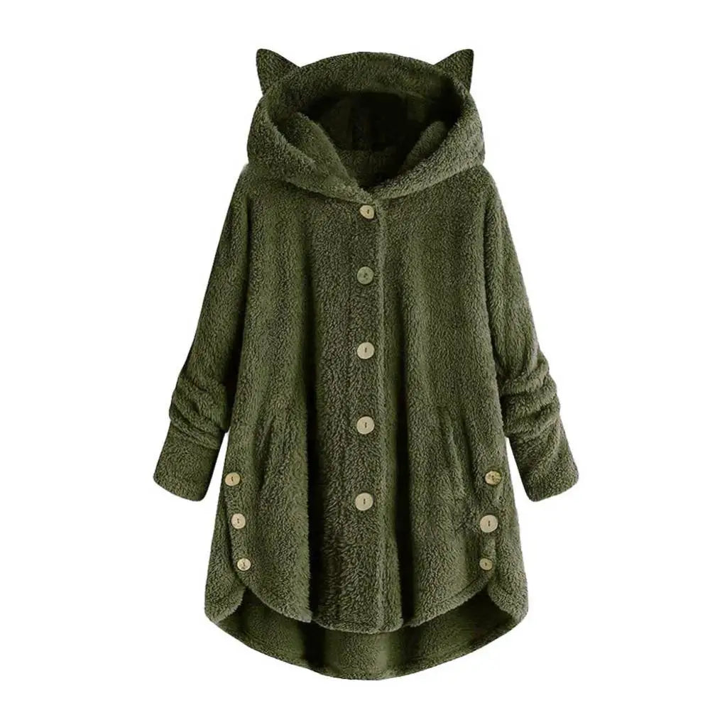 Stilvoller Hoodie mit Sherpa-Stil-Kapuze und katzenähnlichen Ohren für Damen | Ideal für den Winter