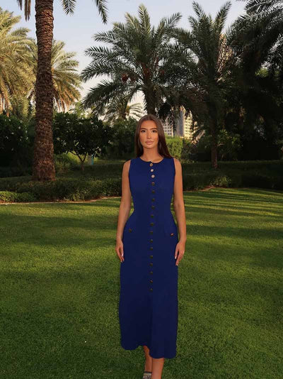 Strickkleid mit Knopfleiste | Ärmellos | Figurbetonte Silhouette