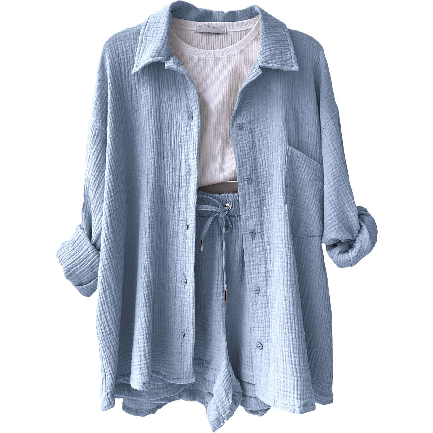 Dreiteiliges Set | Oversized Hemd & Shorts | Lässig & Komfortabel