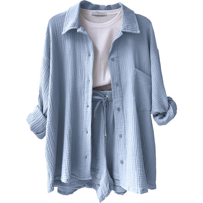 Dreiteiliges Set | Oversized Hemd & Shorts | Lässig & Komfortabel