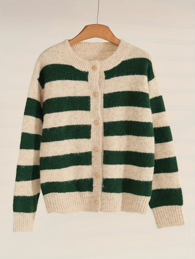 StripeVibe™ – Moderner Damen Strick Cardigan Kurz