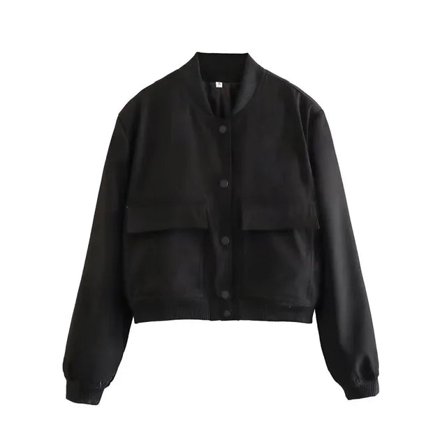 Bomberjacke für Damen | Cropped Schnitt | Aufgesetzte Taschen