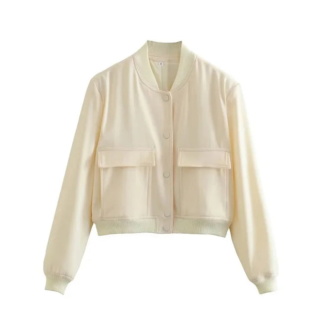 Bomberjacke für Damen | Cropped Schnitt | Aufgesetzte Taschen